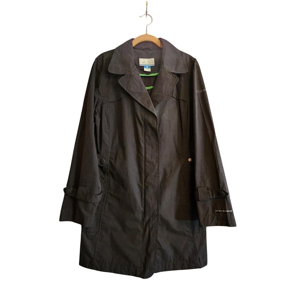 Columbia Trenchcoat Womens Large Black Omni-Shield Rain Jacket Utility Excellent